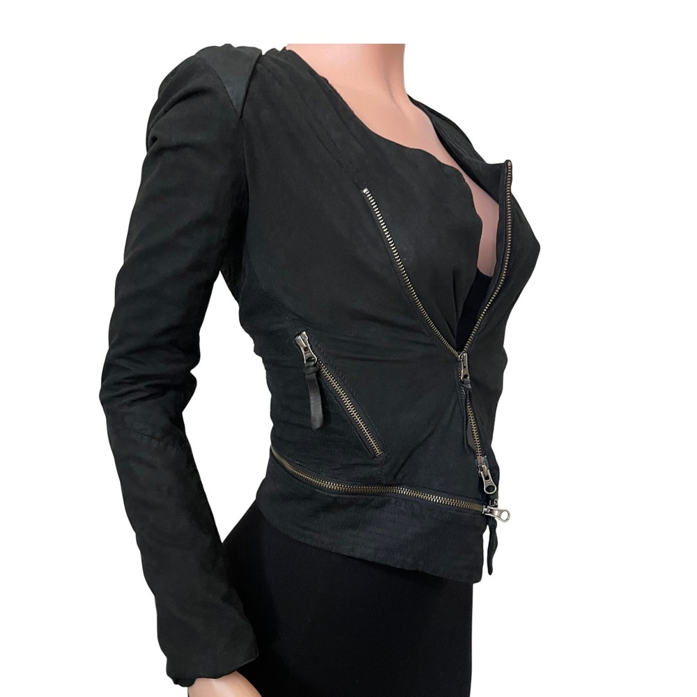 Improvd Goat Leather Moto Jacket Black Multi Zip Asymmetric Gorpcore Indie XS